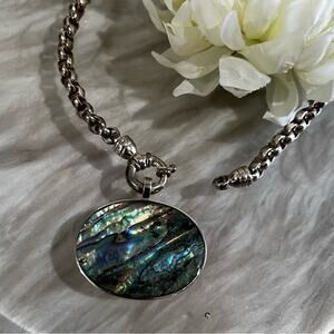 NEW Sterling Silver Large Abalone Shell Pendant Tahitian Peacock Pearl Necklace